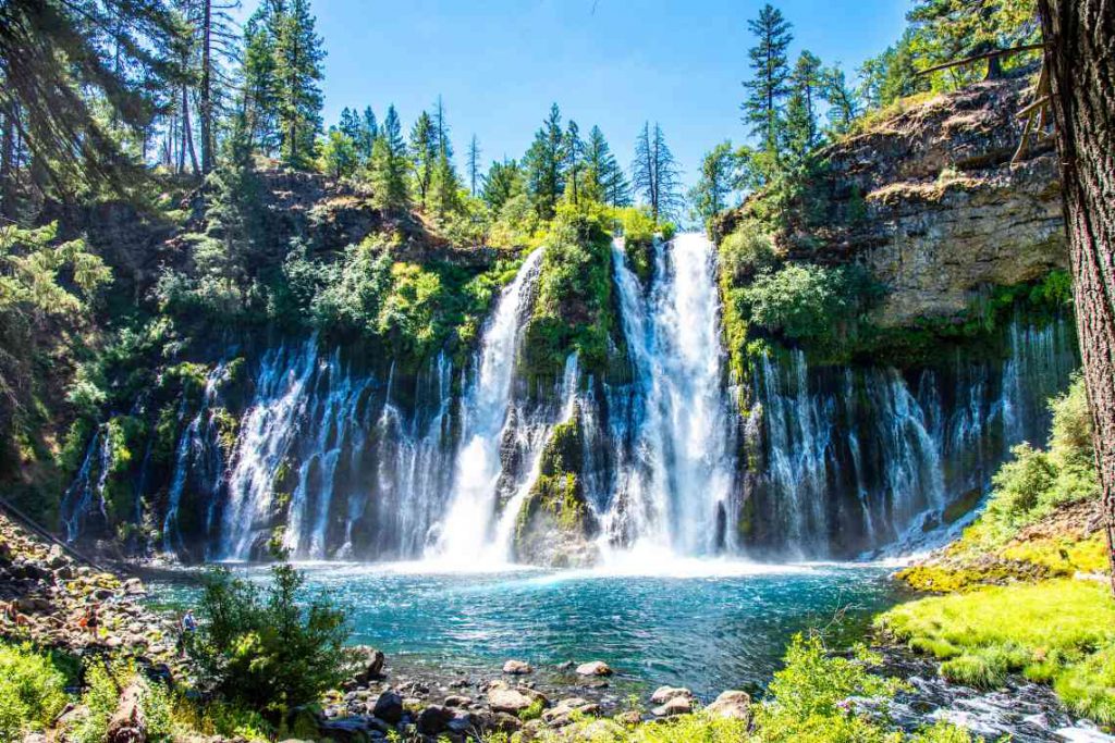 The multiple waterfalls of Burney Falls.