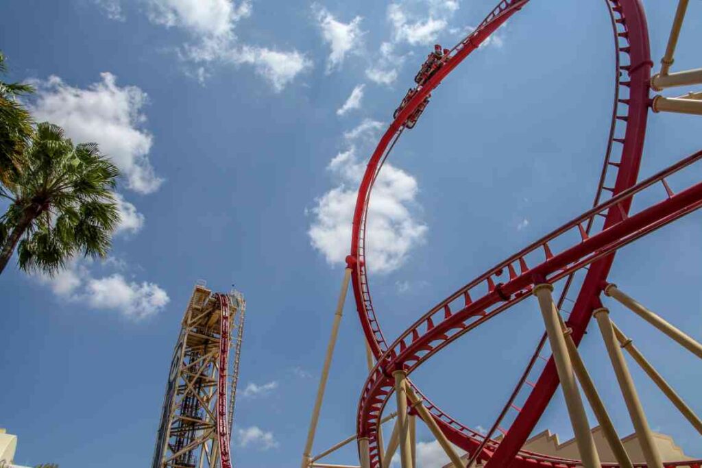 Large red and yellow rollercoaster